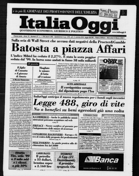 Italia oggi : quotidiano di economia finanza e politica